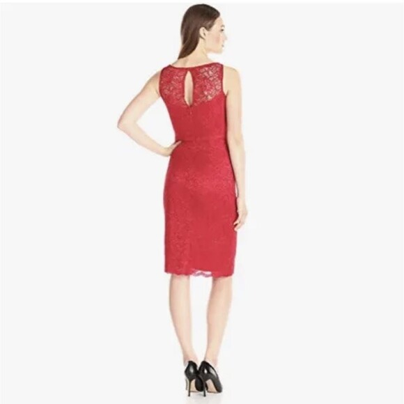 Red Lace Betsey Johnson Sleeveless Sheath Dress Size 4 - Picture 7 of 8